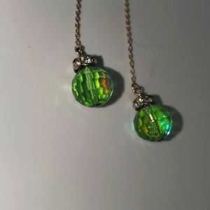 PRISMATIC BOX CHAIN GREEN THREADER EARRINGS 3.5" DROP